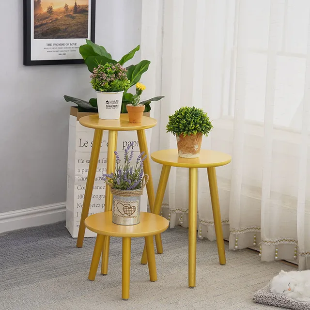 Solid Wood Flower Stand, Plant Stand, Flower Pot,Garden Decoration, Bonsai Display Stand Living Room Balcony Flower Stand Stool Gold