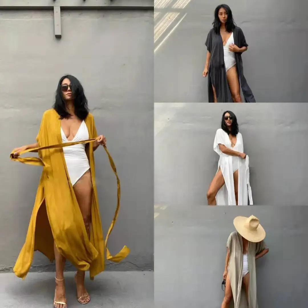New Oversized Solid Beach Jacket Sun Protection Cardigans Bikini Cover Ups Vacation Swimsuit Women Outerwear Kimono Verano Mujer 1