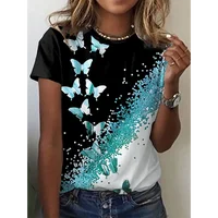 T-shirt col rond imprimé papillon 3d pour femme, haut à manches courtes, surdimensionné, à la mode, été, 2024 1