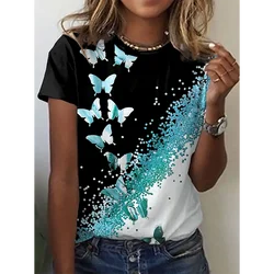 2024 New O-Neck 3d Butterfly Print T Shirt Women's T-shirt Summer Fashion Short Sleeve Tops Oversized Summer Top Female Clothing