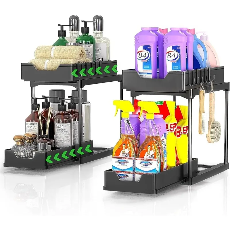 2 Tier Under Sink Organizer Extra-Large Frame Waterproof Bottom  Double-Layered Anti-Corrosion Easy Installation for Bathroom - AliExpress