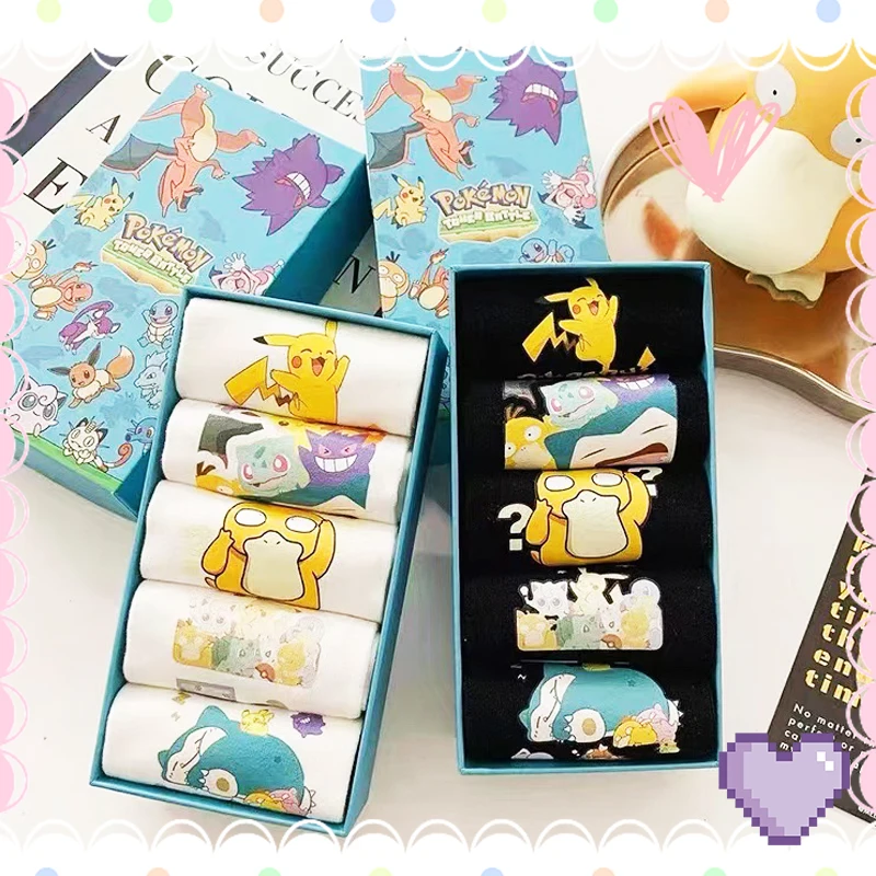 

Носки с покемоном Kawaii 5 шт., подарочный набор, короткие носки для взрослых, Мультяшные хлопковые Мягкие Аниме Пикачу, псик, снорлакс, милые подарки для девочек