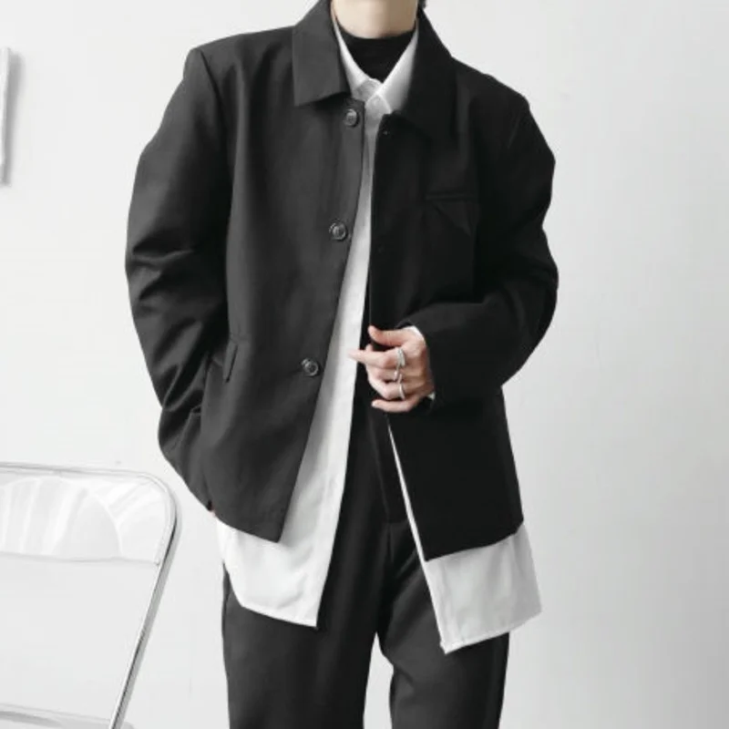 

Fashion Menswear Chic Lapel White Jacket 2022 New Loose Single Breasted Long Sleeve Oversized Black Coat Spring Winter Tops