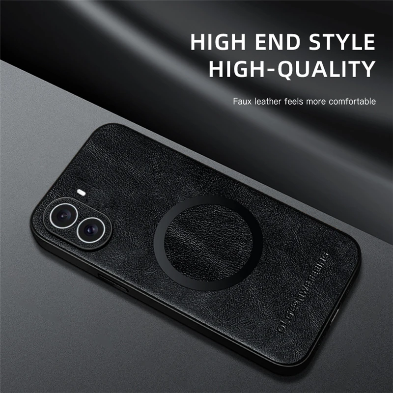 MagSafe Magnetic Leather Phone Case with Wireless Charging Capability
