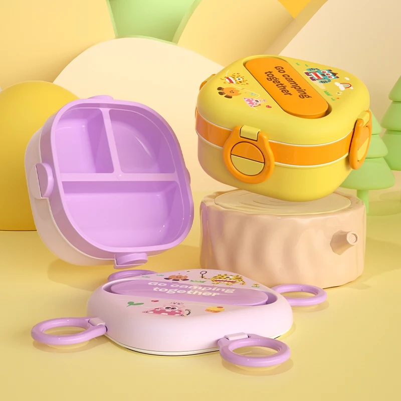 

Детские Портативные столовые приборы детская коробка для обеда, чаша и ложка, набор для переноски, защита от падения, двойной Пикник