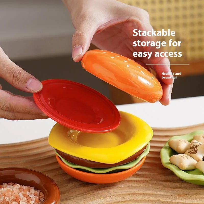 Set di Piatti Impilabili per Hamburger, Piatto Mini a 6 Strati, Piatto per Salsi Divertente, Contenitori per Salse, Decorazione da Tavola - immagine 4