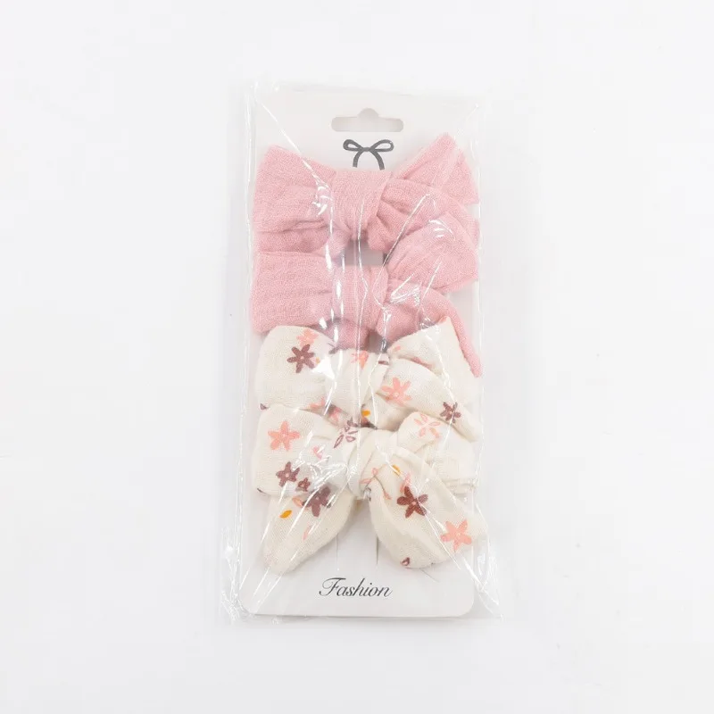 4Pcs/Set Baby Bows Hair Clips Girls Hairpins Cotton Linen Barrette Flower Print Side Pin Accessories hair accessories