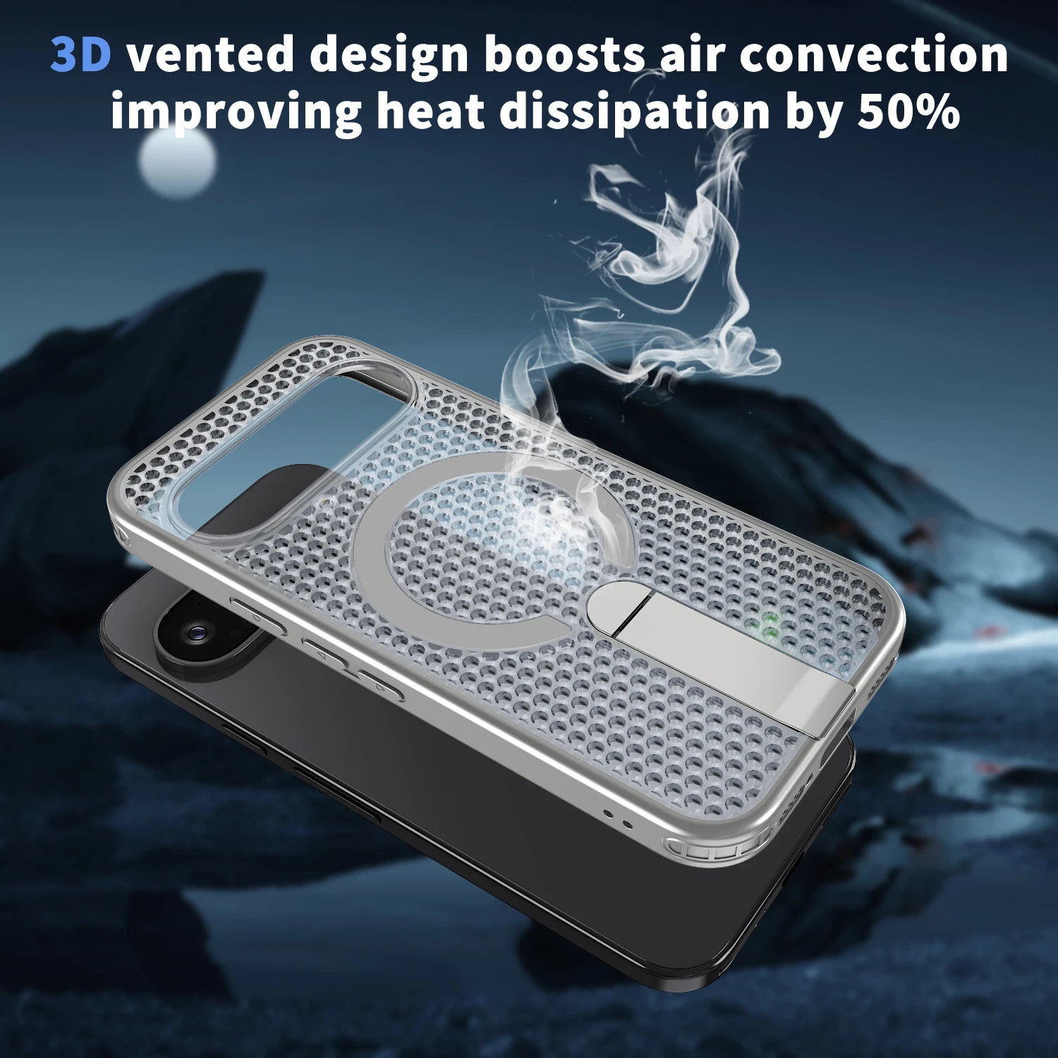 Transparent Particle Heat Dissipation Magnetic Phone Case with PC Board Bracket