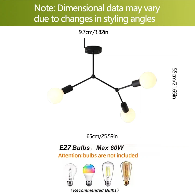 1Pc three E27 bulb base chandelier Suitable For Living Room Bedroom Kitchen Lighting Fixtures (without bulb）ceiling chandelier