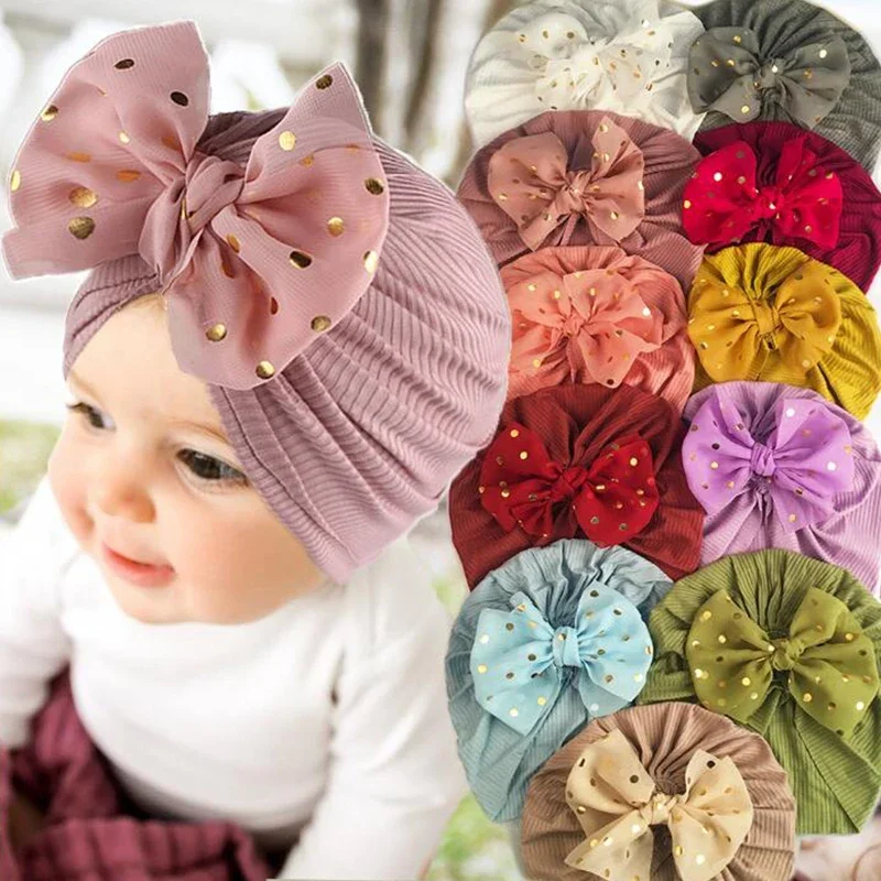 Lovely Shiny Bowknot Baby Hat Cute Solid Color Baby Girls Boys Hat Turban Soft Newborn Infant Cap Beanies Head Wraps 2023 New