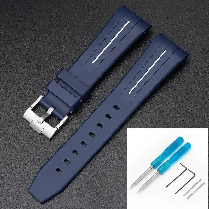 Premium Rubber Strap with Stainless Steel Buckle - 22mm Curved Interface Watch Band