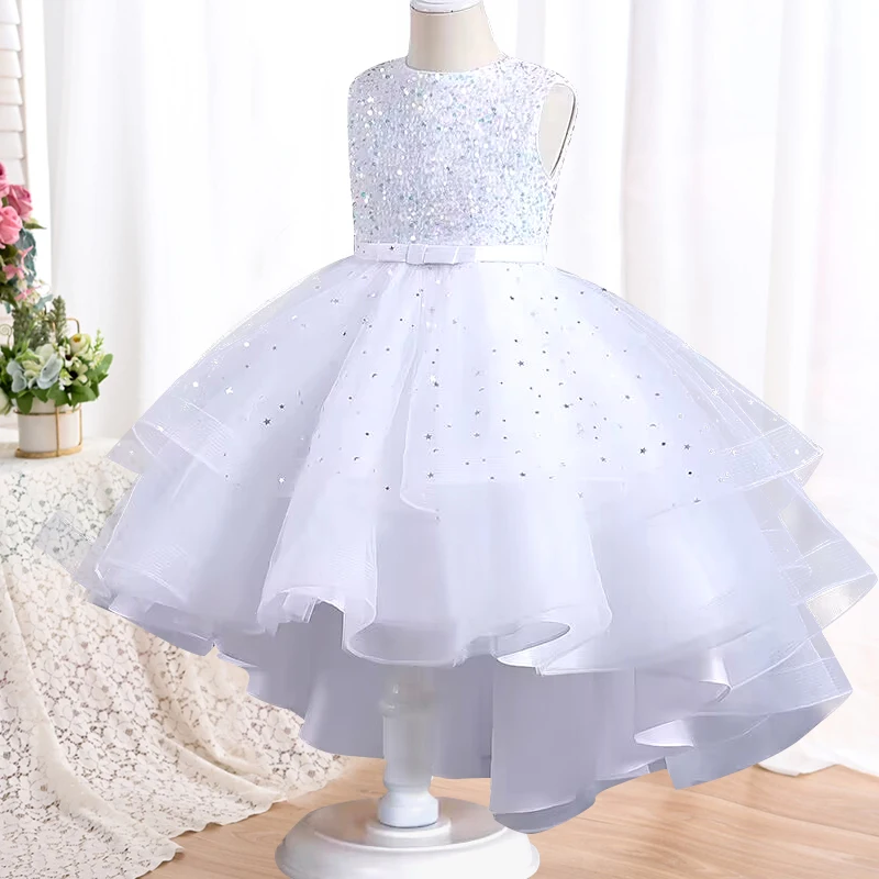 Jhaoyu Ragazze Una Spalla Abito Festivo Vestito Da Damigella d'onore con Glitter Irregolare Principessa Abito Da Sera Ragazza Fiori Vestito Da Sera gr. 110-176, Colore: rosa., 134-140 cm