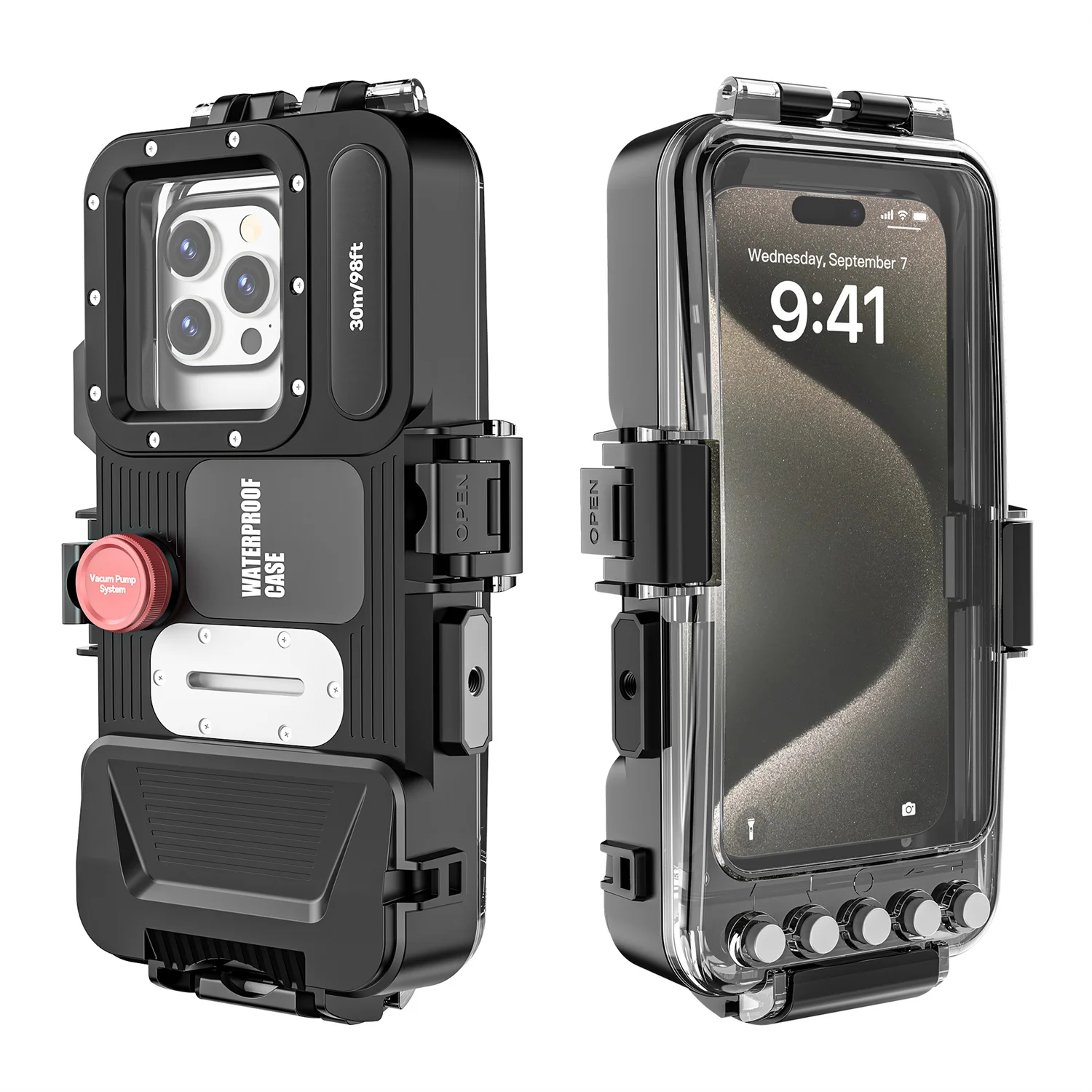 Custodia Impermeabile Smartphone 2 Pezzi, Cover Subacquea IPX8 Fino a 30M di Profondità, Custodia Subacquea Iphone 15 14 13 12 11, Universale con Laccetto per il Collo