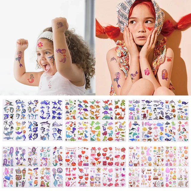 Tatuajes temporales de dinosaurio con purpurina para niños, 50 estilos,  tatuajes falsos de dinosaurio para niños y niños, suministros de fiesta de