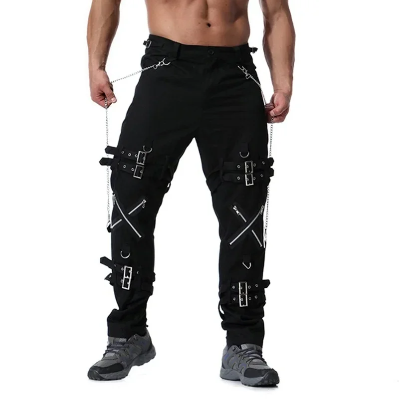 Men Fashion Hip Hop Joggers Punk Rock Cargo Pants Zippers Streetwear