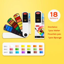Compact Foldable Watercolor Set with Brush Pen - Fan Shaped Portable Painting Kit (18 Colors)
