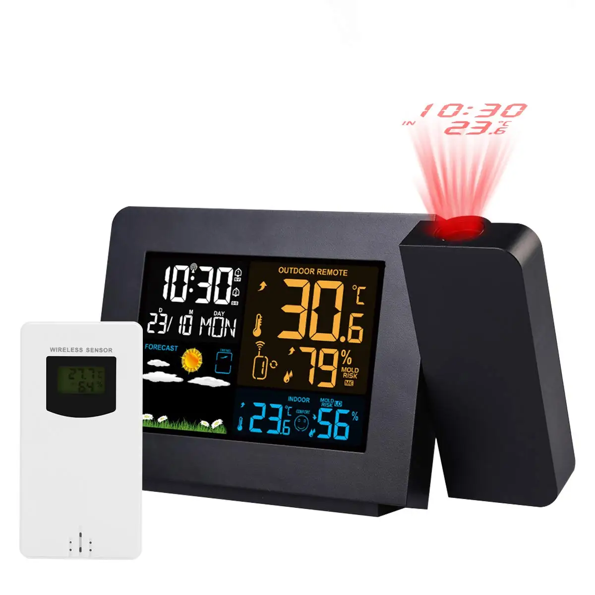 Alarm Clock Digital Projection with Weather Stations Wireless Thermometer Hygrometer Forecast Station Dual Clocks | Дом и сад