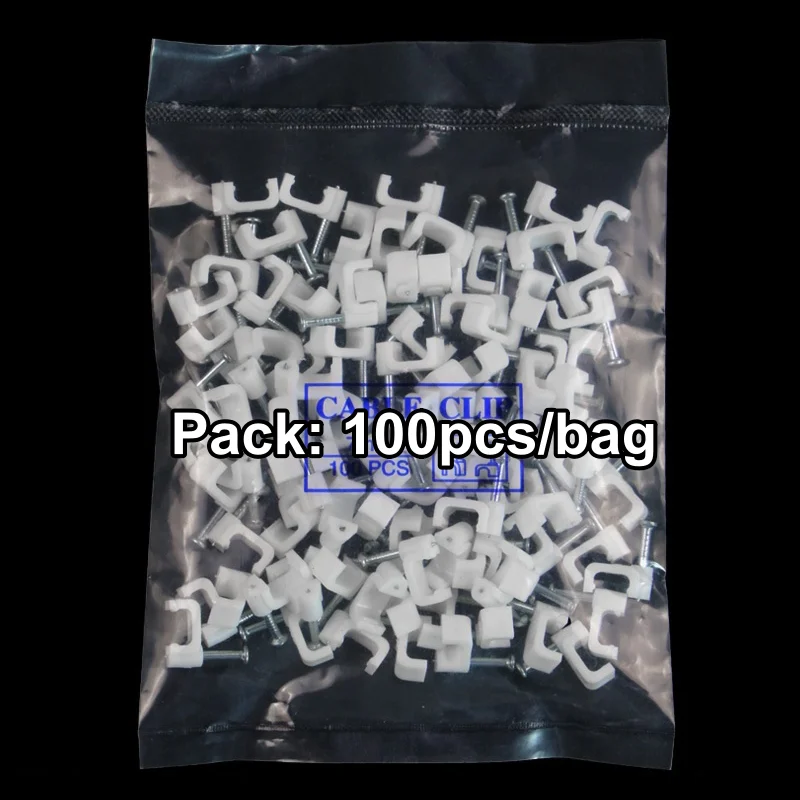 100pcs 3mm-12mm square type home wall nail fixed cable clips desk electric wire clamps cord manager
