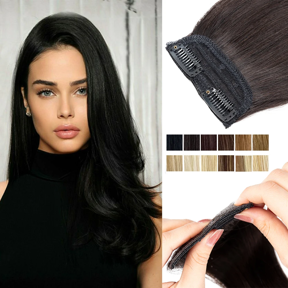 Mini Clip In One Piece Hair Pad On Both Sides Real Natural Human Hair Remy For Men or Women Clips in Human Extensions
