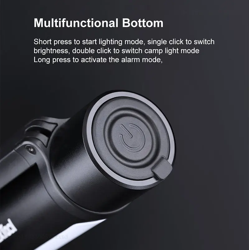 Outdoor 6 in 1 Zoom LED Flashlight Multifunction Portable Sound Light Alarm 1000lm Waterproof 2600mAh