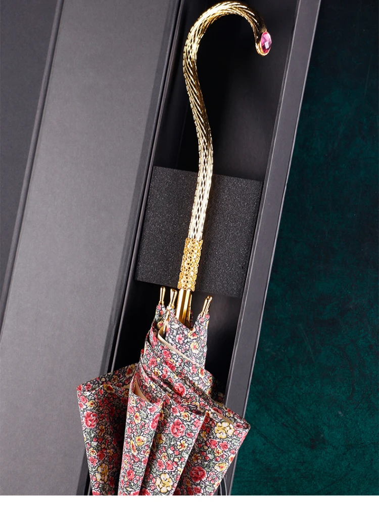 Umbrella Floral Long Handle Umbrella Ten Thousand Handle Double-Layer Light Luxury Straight Retro Exquisite Double