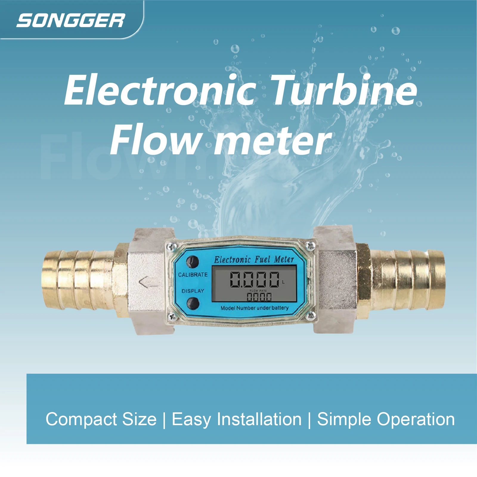 Electronic Turbine Flowmeter Digital Fuel Diesel Water Liquid Inline Pipe Flow Meter with LCD Display