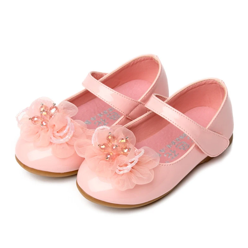 White Pink Flower Children Little Girls Princess Leather Shoes For Toddlers Baby Wedding Party Shoes 1 2 3 4 5 6 Years Old Shoe 2