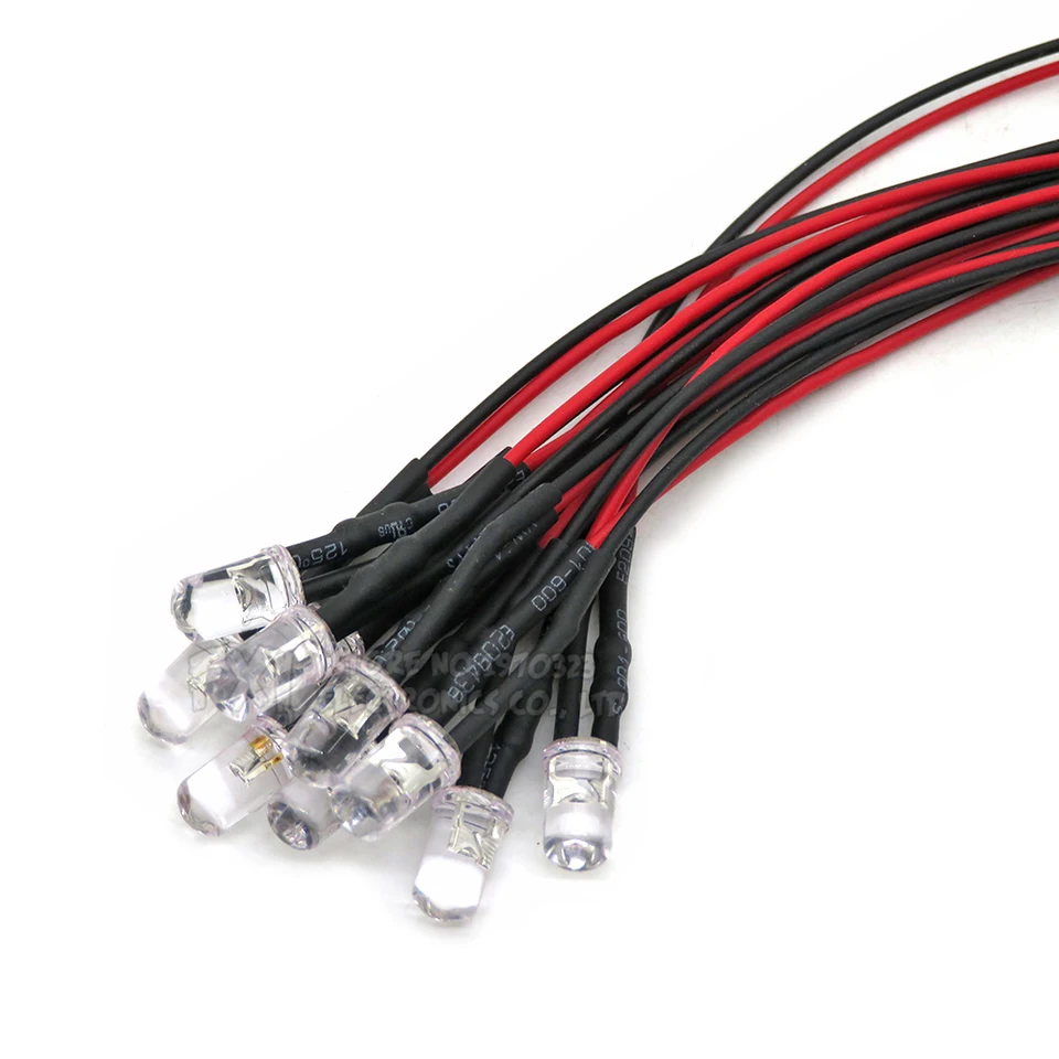 3V 5V 12V 24V 5MM LED Diode Light Clear 20cm Cable Pre-Wired With Plastic Holder - View #5
