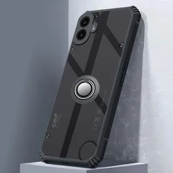 Transparent Shockproof Acrylic Phone Case with Magnetic Holder Ring for CMF Phone 1 (Black)