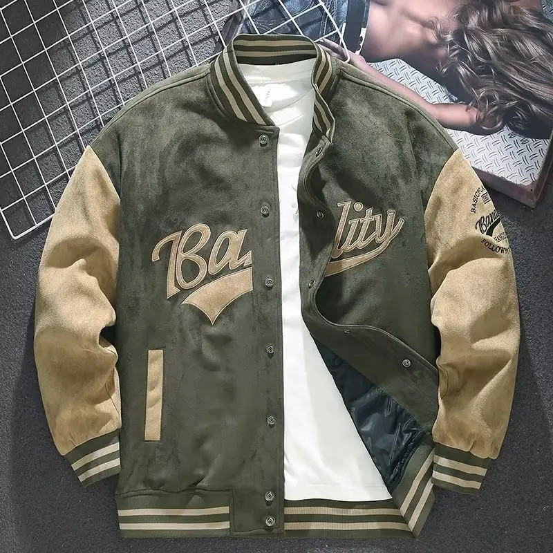 Suede Baseball Jersey Men's Autumn/Winter American Vintage Coat Spring/Autumn Loose Top Embroidery Pilot Jacket trend