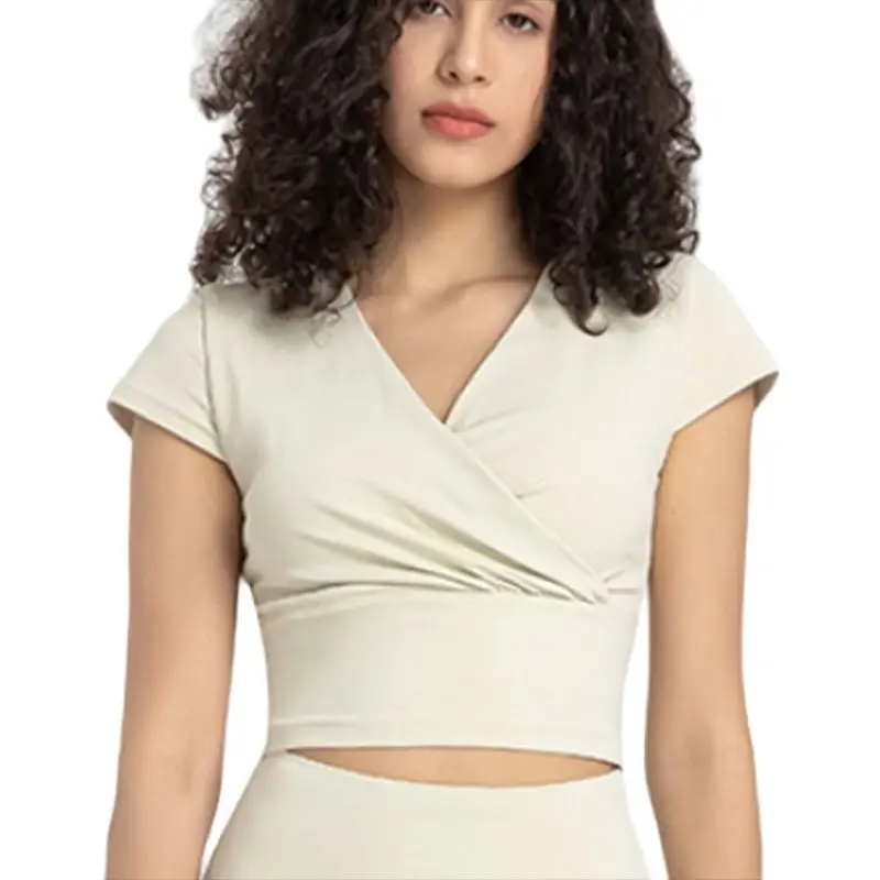 

Lulu Women's Yoga Fitness Short Sleeve T-shirt V-neck Short Top Lycra Fabric Have Logo New Style Free Shipping Promotions