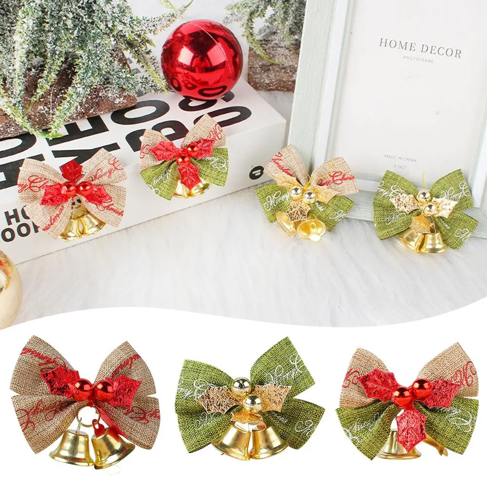 

Christmas Bow With Bells Mini Bowknot Ornament For Xmas Tree Hanging Wreath Bowknot Ornament Present Gift Boxes Wrapping De B2F6