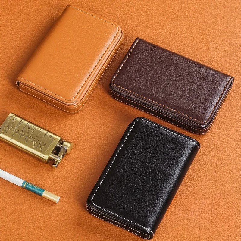 Stitching PU Leather Credit Card Holder Female Business Card Holder Magnetic Sealed Wallet Convenient Practical for Going Out
