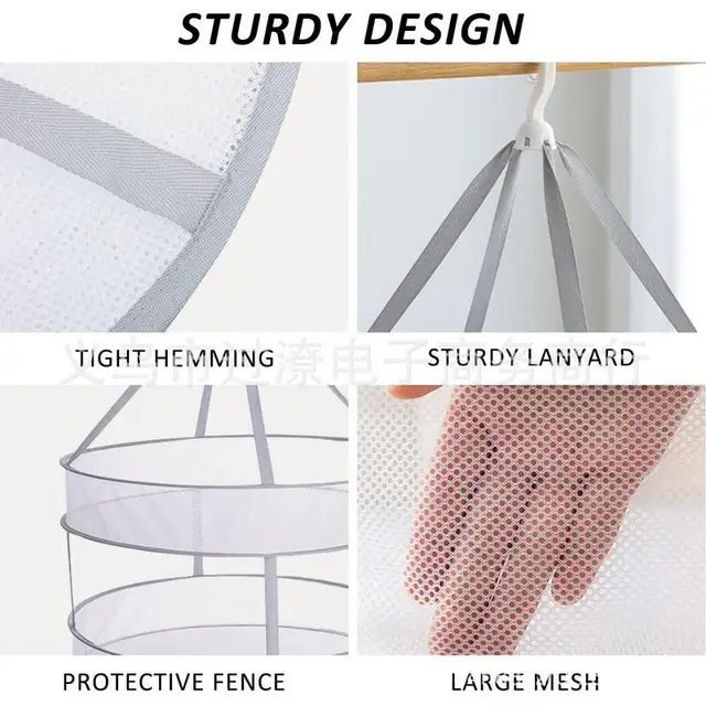 Ruhák Szárító Kosár Összecsukható Háló Zokni Fehérnemű Állvány Lógó Dupla Rétegű Nagy Mosoda - Image 2