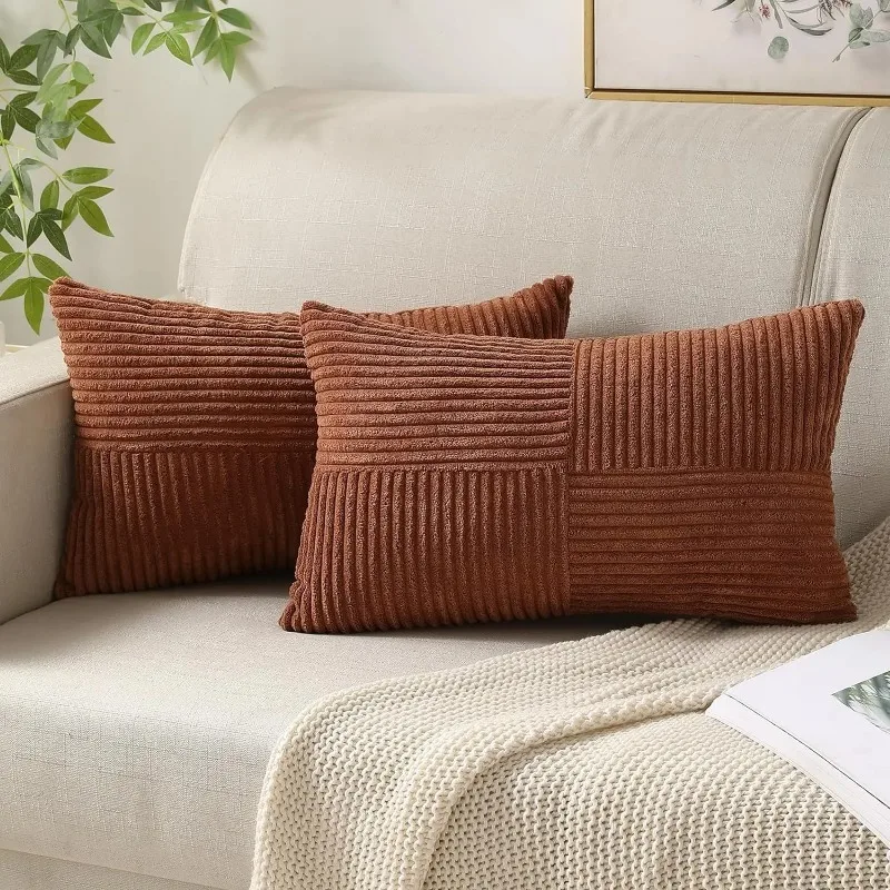 Textured Striped Patchwork Corduroy Throw Pillowcase for Lumbar Pillow Covers 12x20 Inches Cushion Cases Farmhouse Boho Decor 5