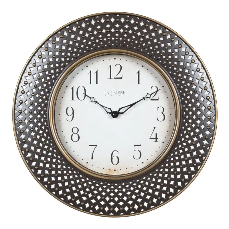 

Crosse Clock 16 Inch Antiqued Brown Lattice Quartz Analog Wall Clock, BBB86507 Kitchen clocks wall Yk room decor Alarm clock Lig