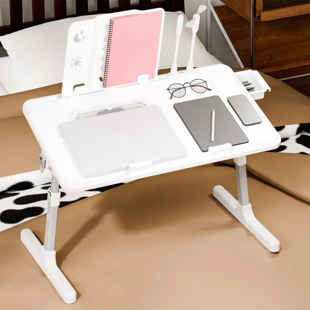 Lift Foldable Laptop Table For Bed Stand Lap Lazy Learning Desk Student Computer Desk For Working Read With Radiator Drawer 4