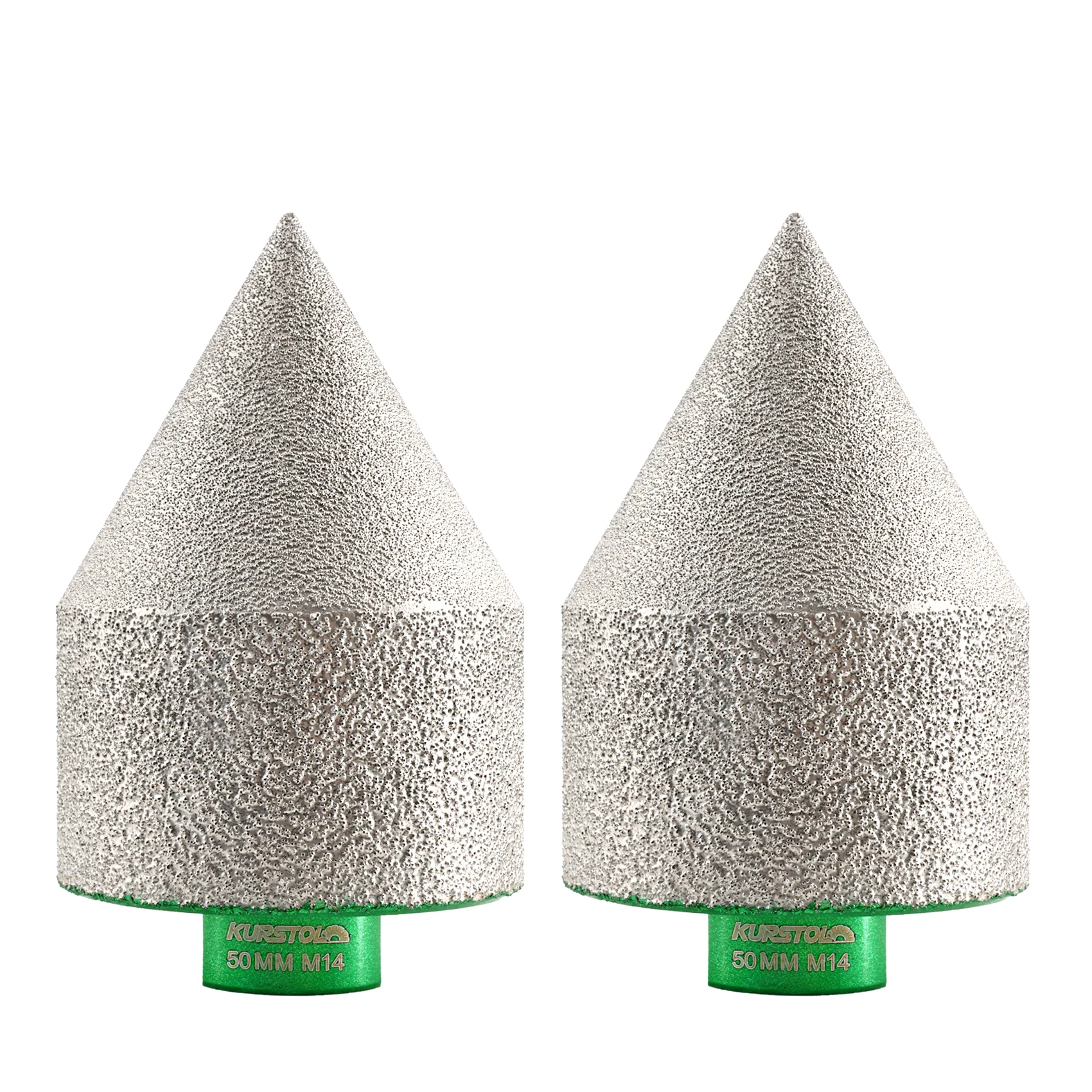 KURSTOL 2pcs 50mm M14 or 5/8-11 Diamond Chamfer Bit Grinder Cone Tile Granite Marble Porcelain Polishing Milling Bit Finger Bit