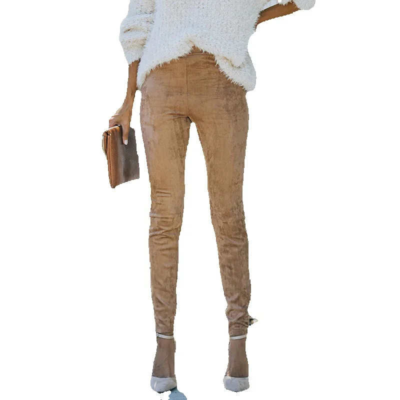 

2023 Autumn New Solid Color Bottom Pants For Women Versatile Faux Fur Tight And Slim High Waist