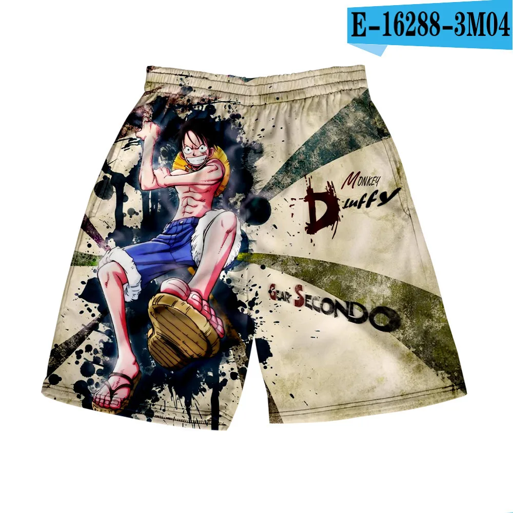 thumbnail image 1 of Pantalones cortos con estampado digital 3D de anime ONE Piece Monkey D Luffy Roronoa Zoro Ace Edward Newgate Kaidou, pantalones cortos casuales holgados para playa, 1 of 5