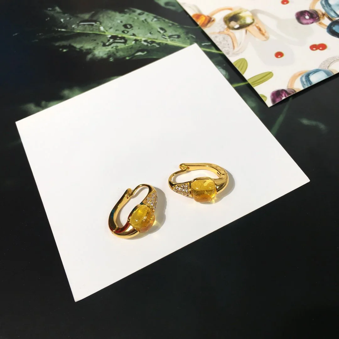 2022 Hot Trend Brand Small square sugar diamond colored stone earrings Ear Studs Everyday Wear Versatile Jewelry Atmosphere 