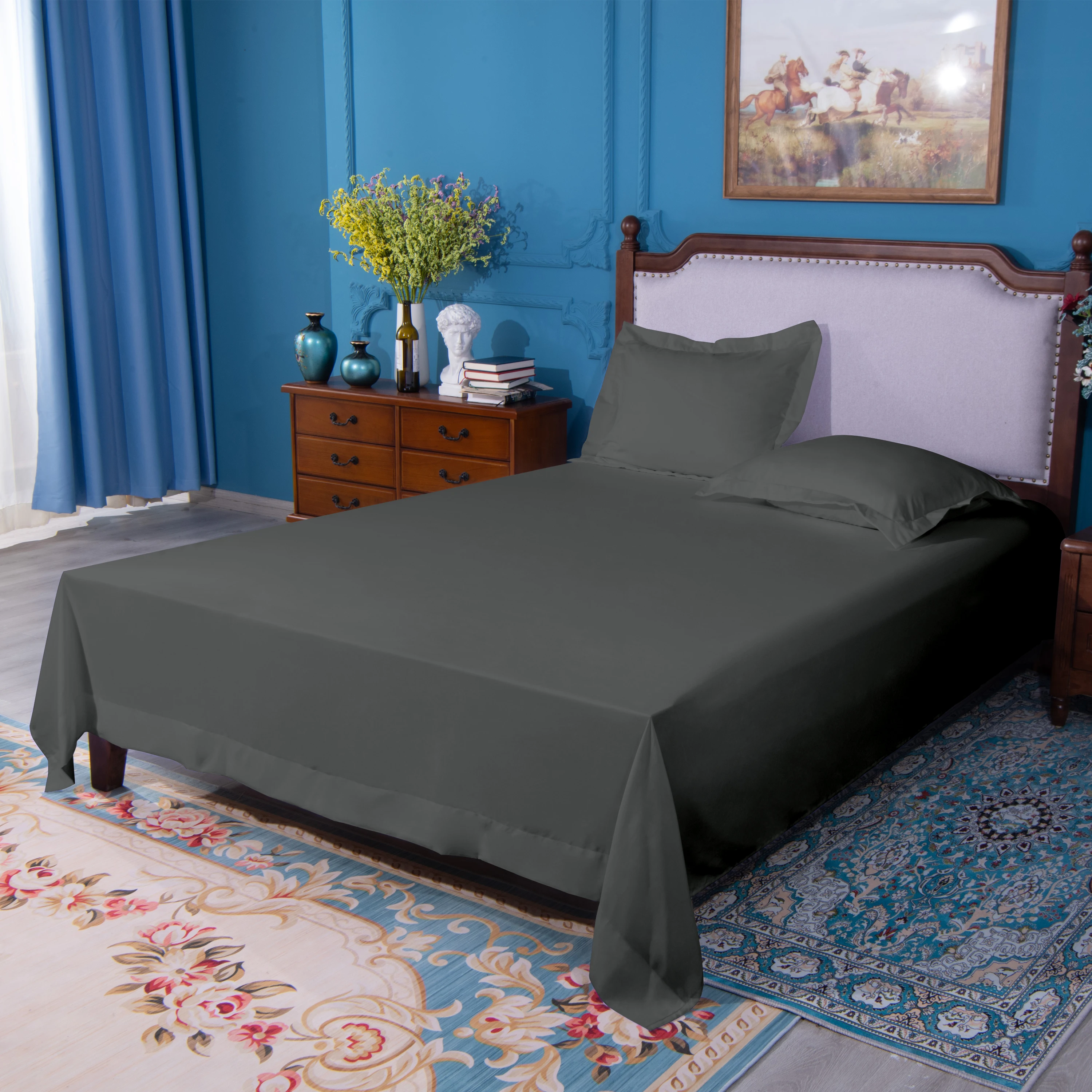Ntbay 1800 Series Ultra Soft Microfiber Double Flat Sheet, Breathable Top Sheet with 4" Folded Edge for Excellent Skin Feel 2