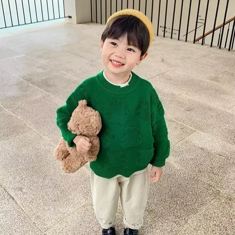 남아 가을 겨울 베이스레이어 스웨터, 2023 새로운 스타일 니트 탑, 세련된 어린이 가을 컬렉션, 베이비 탑