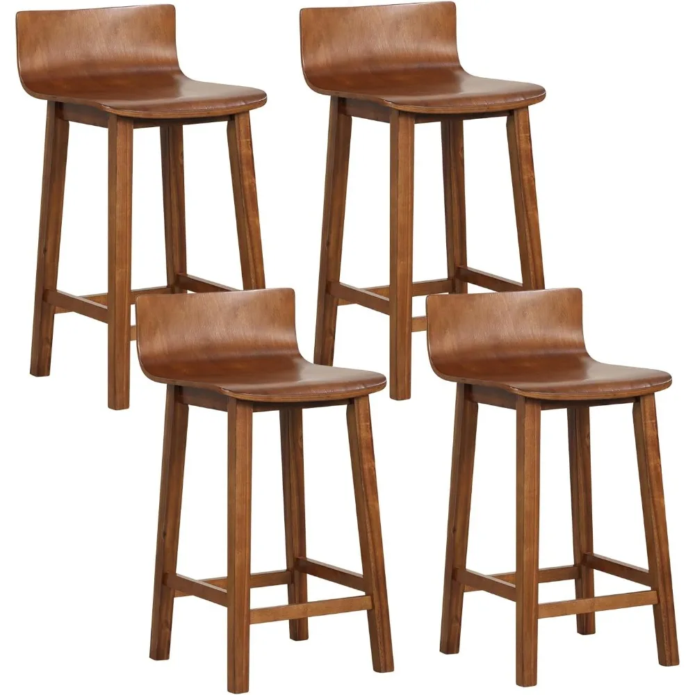 24.5" Bar Stools, Counter Height Bar Stools w/Low Back & Footrest, Farmhouse Wooden Dining Chairs