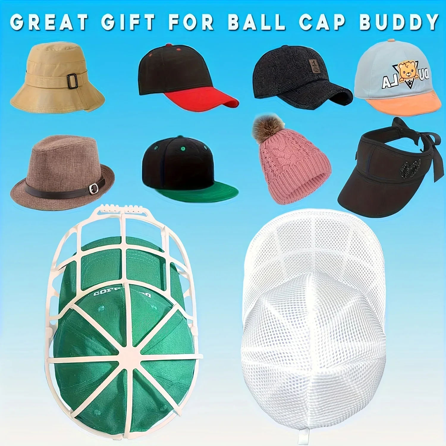Washer Safe Hat Cleaner Cage and Mesh Laundry Bag Baseball Cap Shape Protector for Washing Machine and Drying Laundry Organizer