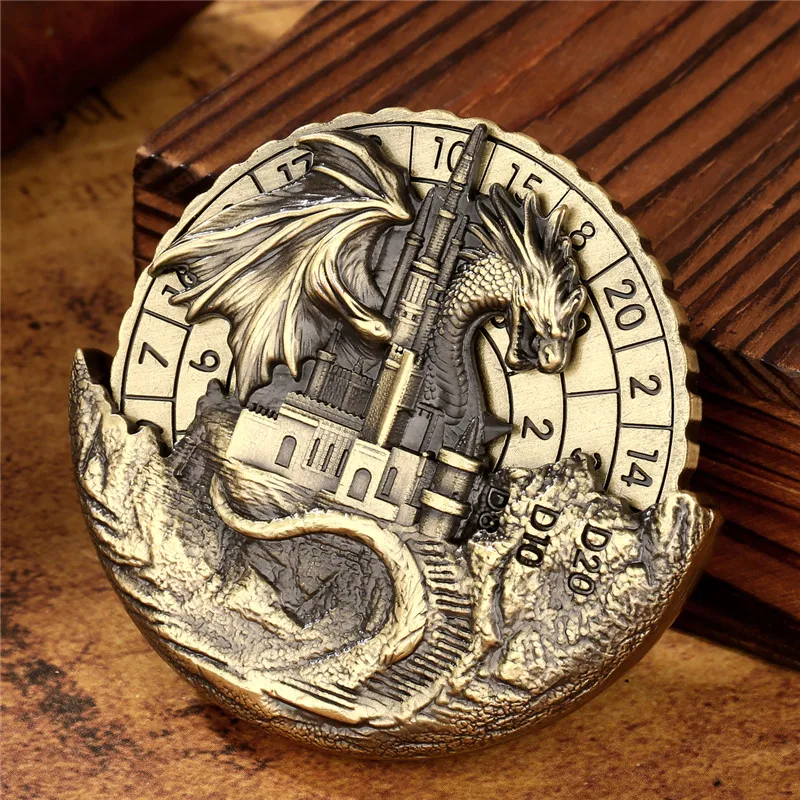 7-in-1-Würfel aus Metall, Roulette, Drache, Schlossform, Spinner-Würfel, drehbar, rotierend, RPG, Rollenspiel, Gaming-Zubehör, Hochzeitsgeschenkset – Detail 3