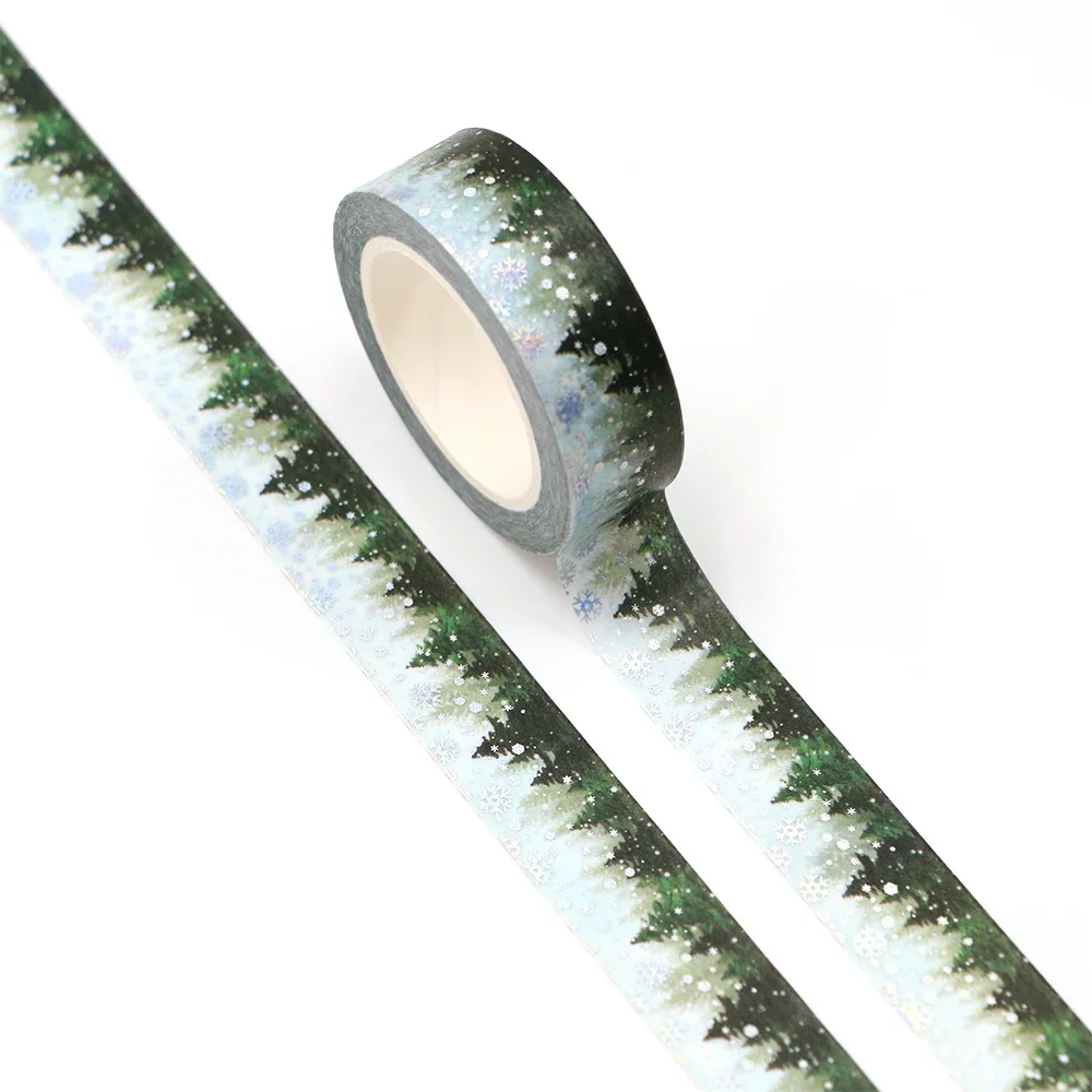 2025 NEW 1PC 10M Decor Silver Foil Forest Snowing Christmas Trees Washi Tapes Journaling Adhesive Masking Tape Cute Papeleria 2