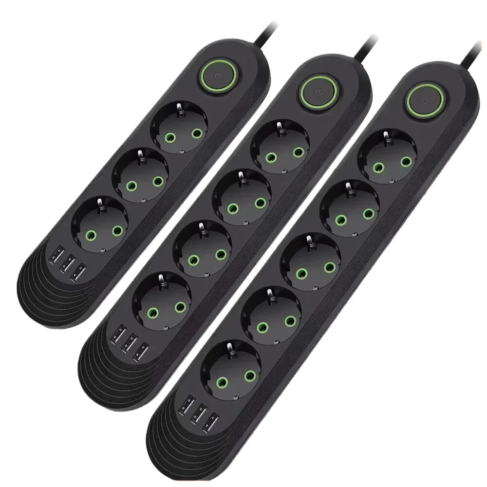 2500W EU plug power strip 2m extension cord electrical socket network filter with USB ports fast charging