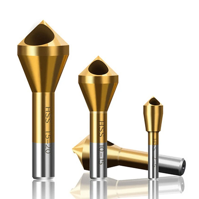Waveway Titanium Countersink Deburring Drill Taper Hole Cutter Steel/Aluminum Countersunk Head Chamfering Tools 4PCS