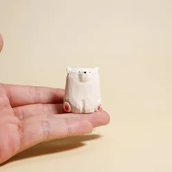 Handcrafted Solid Wood Bear Ornament - Nordic Style Animal Figurine (White bear)
